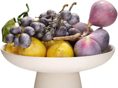 bowl of figs lemons and grapes fruits 3D model