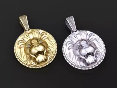 Royal Diamond-Edge Lion Pendant  3D Printable Jewelry Model  3D print model