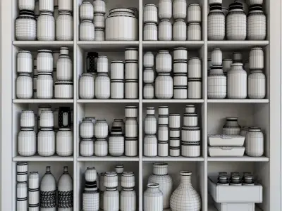 Food 2 jars of spices and condiments in kitchen shelf 3D model