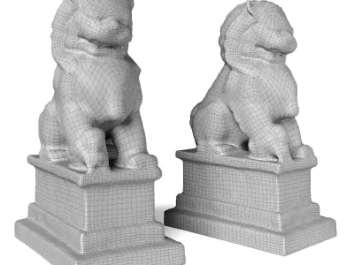 Guardian asian lion sculpture 3D model