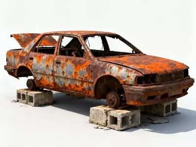 Urban Decay Stripped Sedan 3D Model Low-poly 3D model