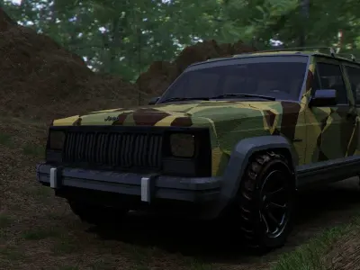 Military Jeep and forest environment 3D model