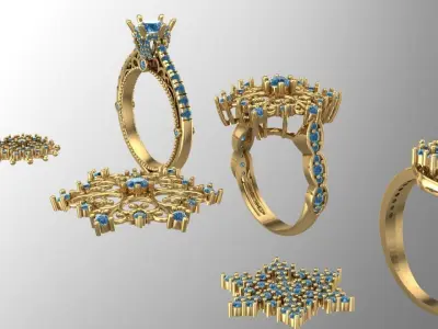 half sets ring with snowflake theme 3D print model