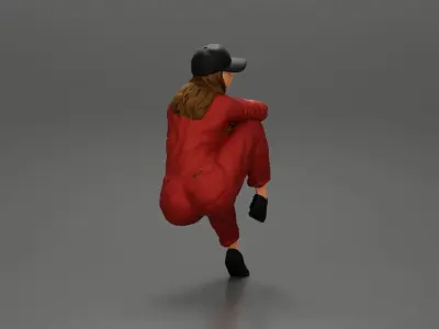 Tired woman mechanic in suit and cap sitting 3D print model