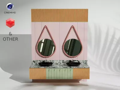 Modern Double Vanity Bathroom Set Free low-poly 3D model