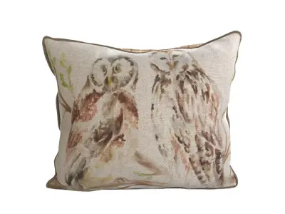 Voyage Cushion - Owls -Piped Pillow 3D model