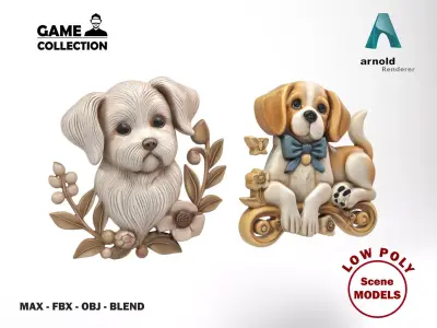 Dogs wall decoration Low-poly 3D model
