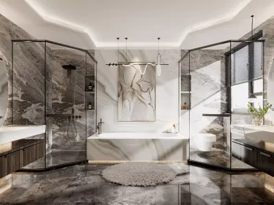 Luxury family bathroom shower room 3D model