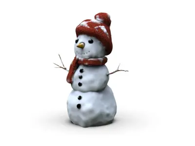 Realistic Snowman Low-poly 3D model