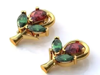 earrings two gold plated with stones Free 3D print model