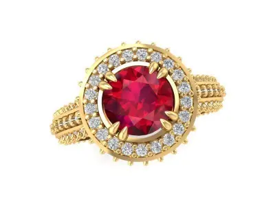 Luxury Ruby Halo Diamond Ring for Women 465 3D print model