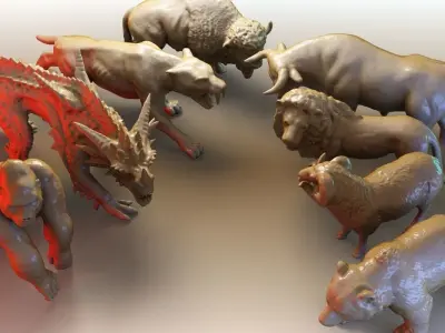 Beast Collection 1 group of animals in line 3D model