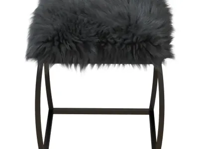 Ridge Road Decor Faux Fur Upholstered Ottoman in Gray 3D model