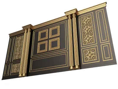 Boiserie Classic Wall with Mouldings 014 Black Low-poly 3D model