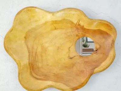 Teak Wood Wave Plate Mirror 3D model