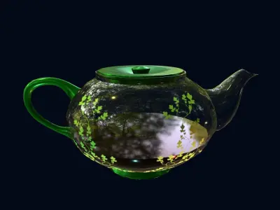 Green Vines Glass Tea Set 3D Model Low-poly 3D model