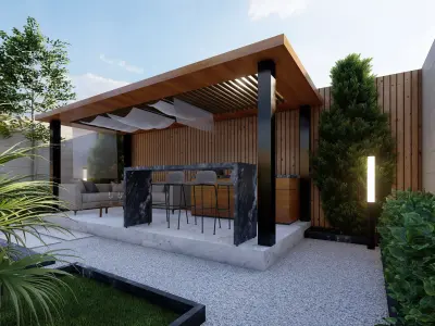 Modern Villa Landscape Backyard Design-pergola-pool Free low-poly 3D model