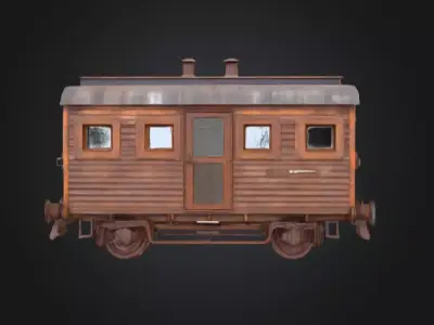 Abandoned Wooden Train Carriage Low-poly 3D model