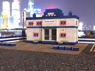 Police Station 3D Model Low Poly Game Ready Single Teture Low-poly 3D model