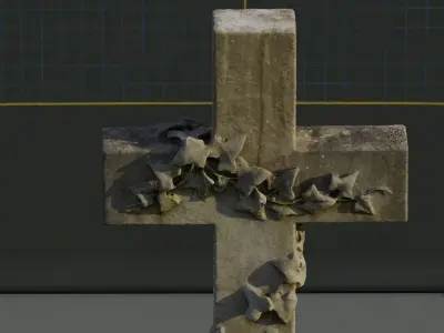 Photogrammetry Model of Grave Stone Cross Ivy Decoration Low-poly 3D model