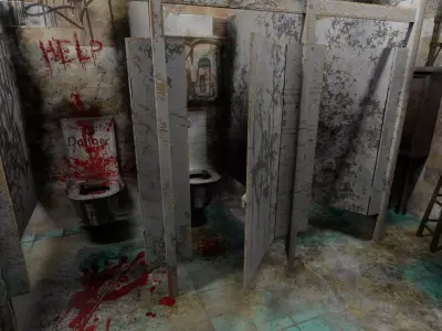 The old public Toilet 2 Low-poly 3D model