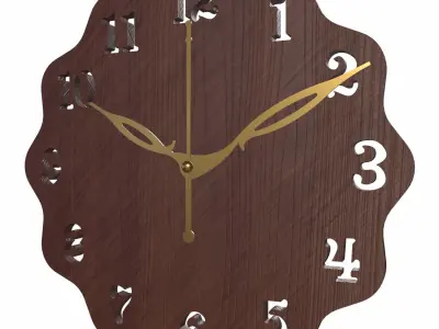 3D Wall Clock  Ornate Wooden Design with Elegant Hands 3D model