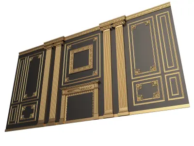 Boiserie Classic Wall with Mouldings 02 Black Low-poly 3D model