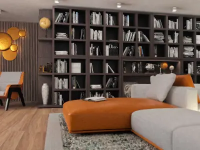 Living Room with Library 3D model