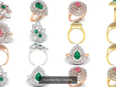 3 cocktail ring 3D Model Pack
