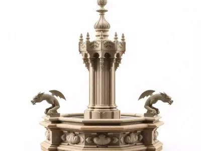 Gothic Dragon Fountain model pack Low-poly 3D model