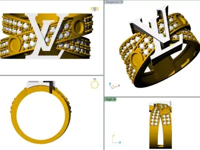 Luxury L and V Crossover Diamond Ring 3D print model