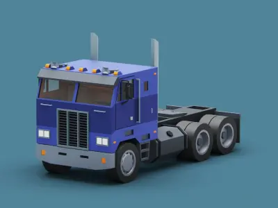Cartoon stylized 2 semi trucks and 6 types of trailers pack