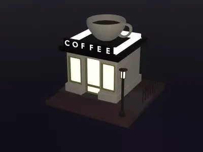 Mini Coffee Shop With Furnitures Low-poly 3D model