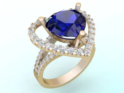 Gemstone rings - Heart stone ring - Diamond rings 3D print model