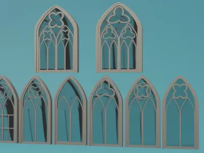 Gotic Window Set Low-poly 3D model