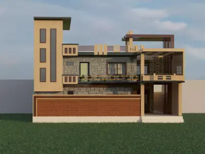 Banglow Front Elevation Design 3D model