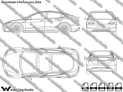 Tesla Model 3 Perfomance 2024 blueprint Texture