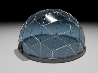 Geodesic Dome with Door Opening and enclosure Panels and Base 3D model