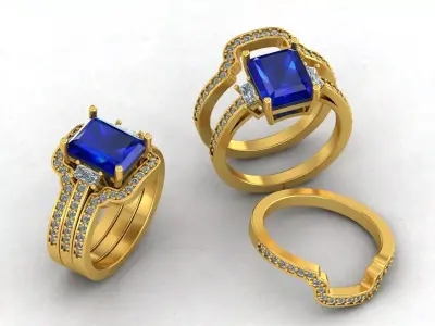 Engagement Ring and Matching Band  Bridal Jewellery 3d Model 3D print model