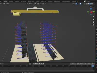 Steel Rod Warehouse System Using Overhead Crane Low-poly 3D model