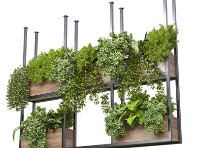 collection Outdoor plants hanging pot wood bax vase 07 3D model