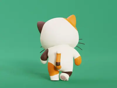 Cartoon Cat Chibi Kawaii Character Rigged Animated  Low-poly 3D model