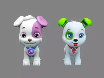Cartoon puppy - white male dog - Pet dog Low-poly 3D model