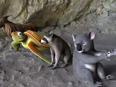 Animal Group Raccoon Sea turtle Wolverine Goat Koala bear 3D model