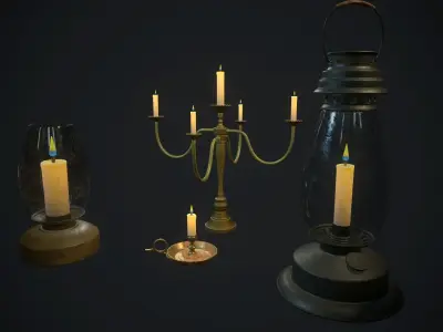 Candle set 2 PBR Low-poly 3D model