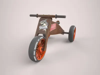Bike-Damir wooden tricycle with wheels Low-poly 3D model