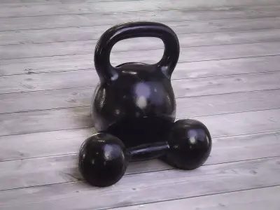 Classic Kettlebell and Dumbbell Low-poly 3D model