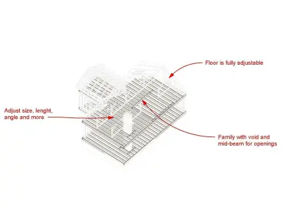 Frame house structure from parametric revit families 3D model