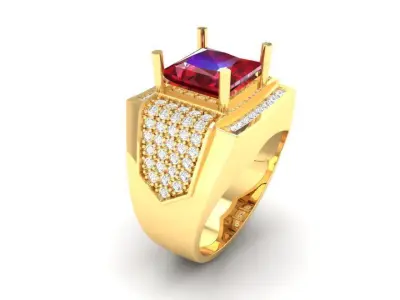 Luxury Square Ruby Men Ring with Diamond Accents 3D Model 140 3D print model