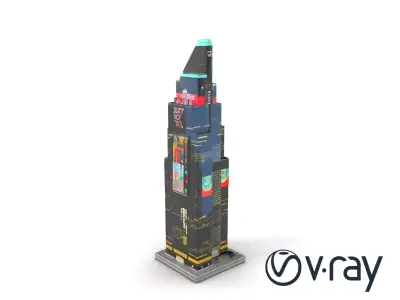 Cyberpunk Skyscraper Neon Facade model pack Low-poly 3D model